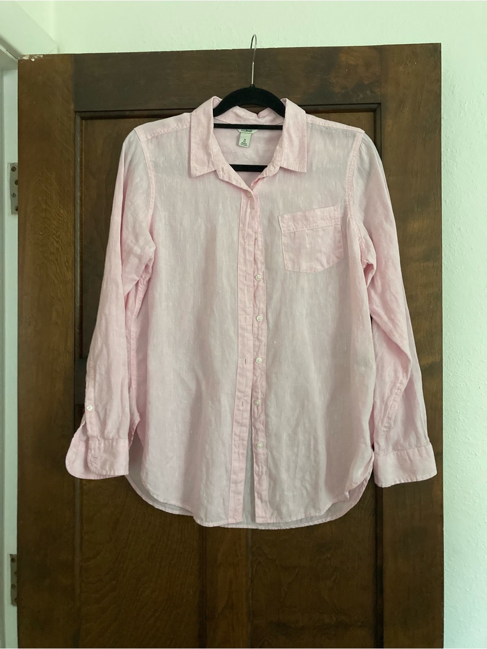 L.L. Bean Linen Light Pink Long-Sleeve Button-Down Shirt
